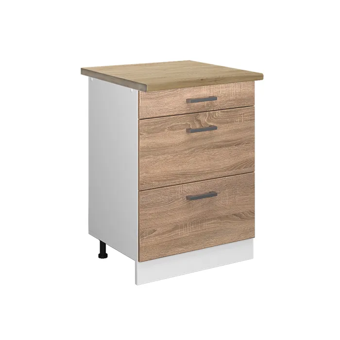 Vicco Meuble cuisine Sonoma/Blanc 60cm avec tiroirs plan de travail Chêne doré