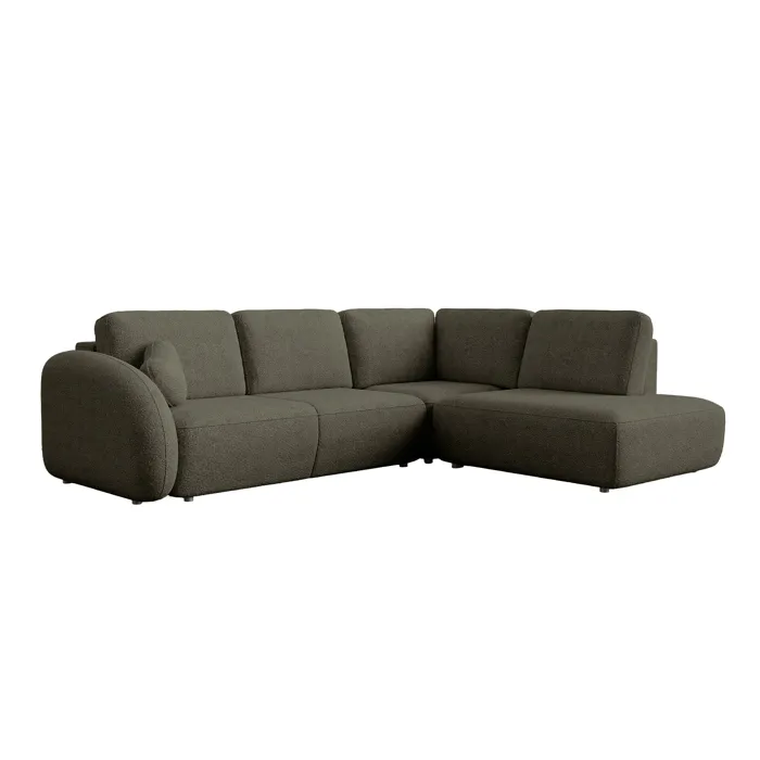 Djena - Canapé D'angle Convertible Avec Coffre En Tissu Bouclette Vert - Angle Droit