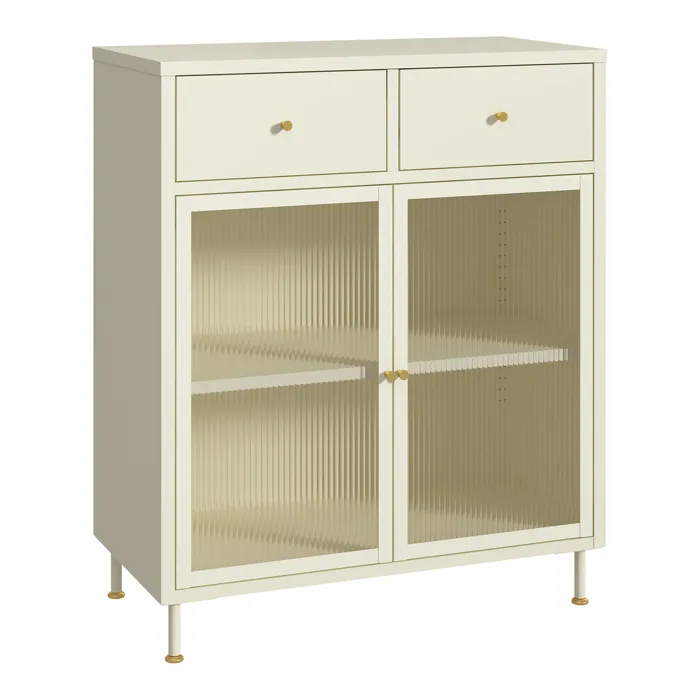 Buffet Lindau acier verre 97 x 80 x 40 cm blanc crème en.casa