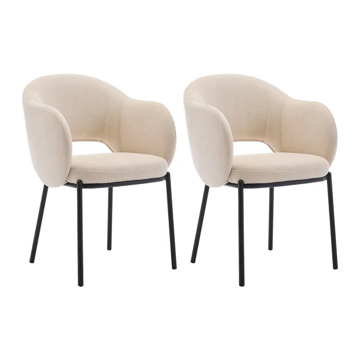 Lot de 2 chaises avec accoudoirs en tissu texturé et métal noir - Beige - ACACILIO