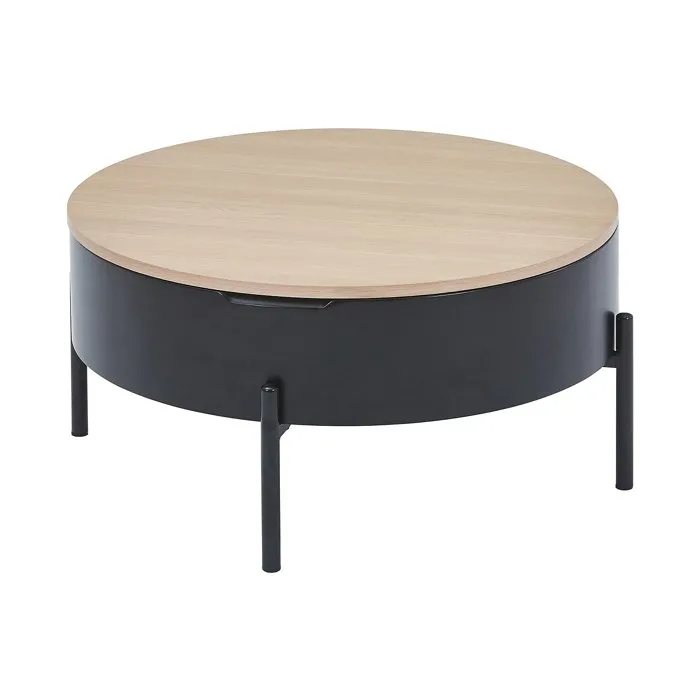 Table basse avec plateau relevable en MDF et métal - Noir et naturel - NIMORA
