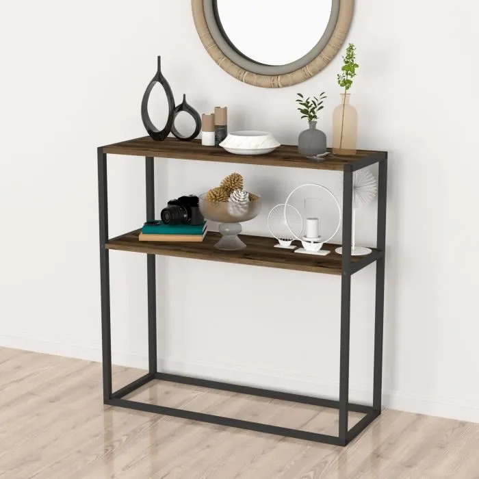 Table console Hemsedal avec surface de stockage 90 x 90 x 33,5 cm effet chêne patiné en.casa
