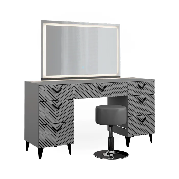 Coiffeuse Anett 150cm Avec Miroir Led Et Tabouret Vicco