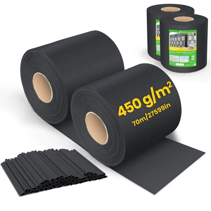 Brise vue occultant PVC 450g/m2 19cm x 140m Noir VOUNOT