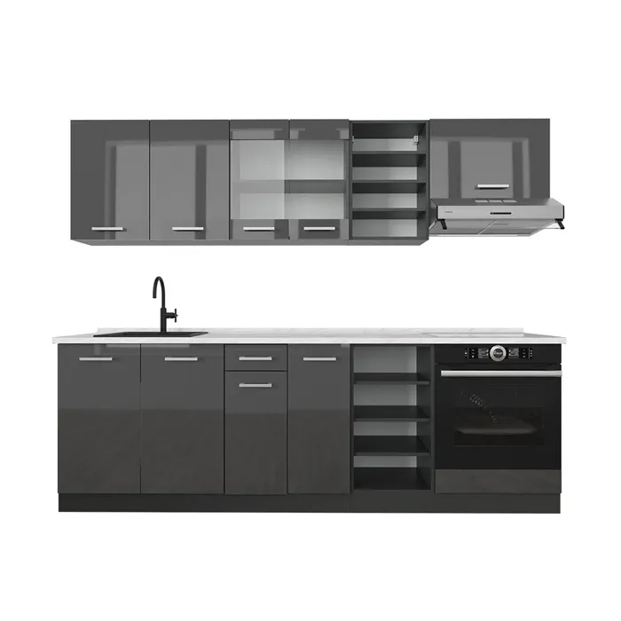 Vicco Cuisine Anthracite brillant/anthracite 240cm, PT Marbre
