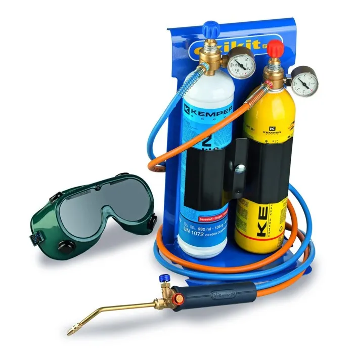 Chalumeau Bi-Gaz Oxygène Propane Pro 3300-C: Kit Complet Soudage & Brasage, Coupe Acier 5 mm, Détendeurs, Manomètres KEMPER