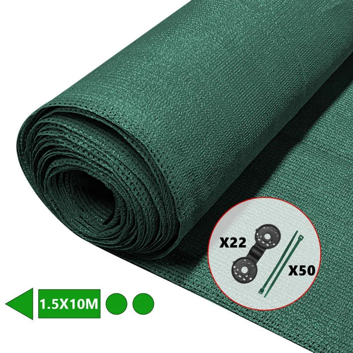 Brise vue occultant en HDPE 150g/m² 1.5x10m avec attaches de fixation vert VOUNOT