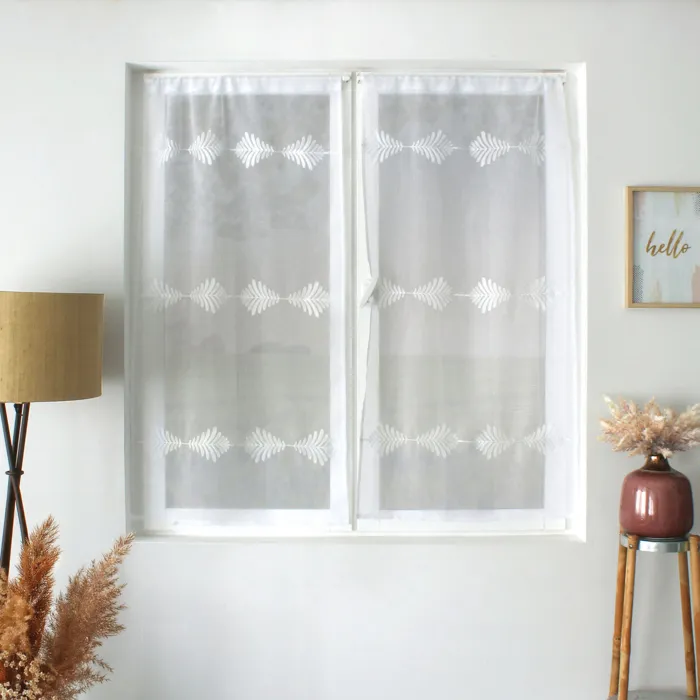 Paire De Voilage Brodé "ebène" 60x160cm Blanc