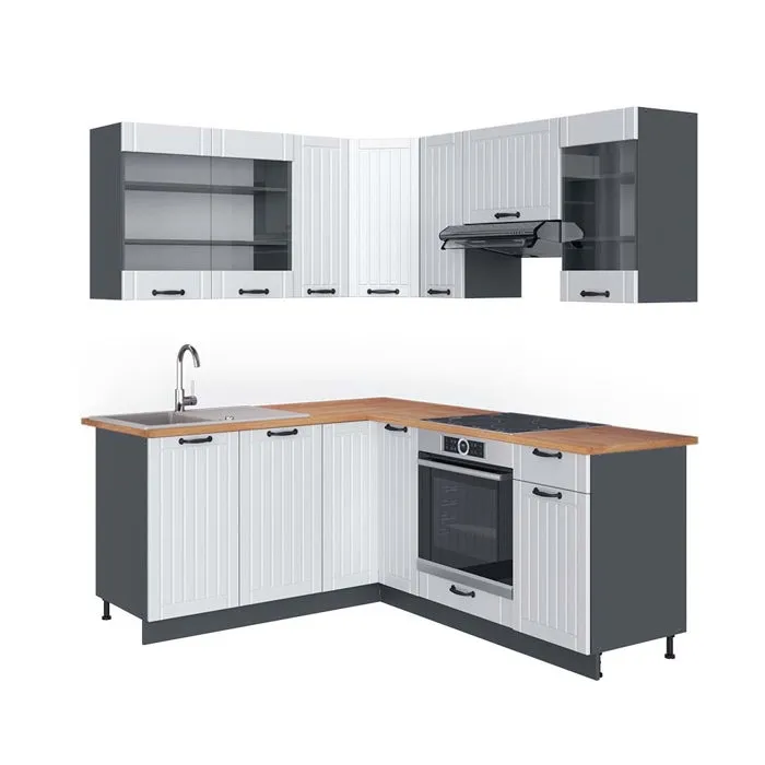 Vicco Cuisine en angle Blanc campagne/Anthracite 190 x 160 cm, PT Chêne