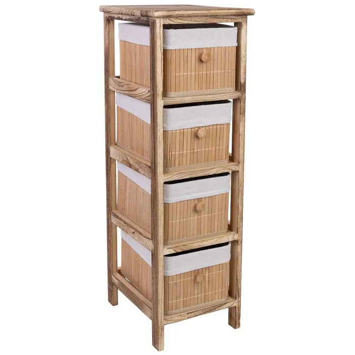 Chiffonnier Bois Marron 4 Tiroirs Bambou 26x32x81 Cm