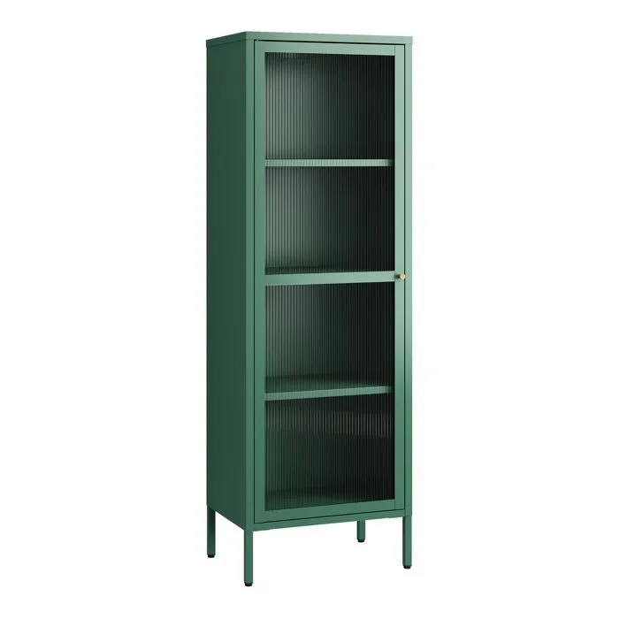 Armoire vitrée Säkylä acier verre 150 x 50 x 35 cm vert sapin en.casa