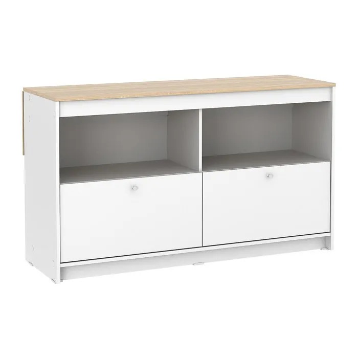 Ilot central de cuisine avec 2 portes et 2 niches - Blanc et chêne - TEKYNA