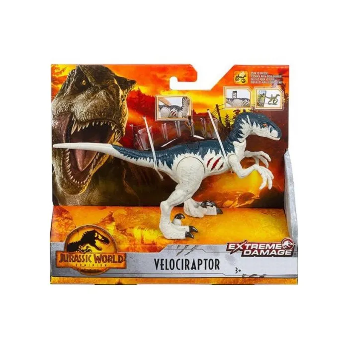 Coffret Dinosaure Extreme Damage Velociraptor - Dino Articule 19 Cm - Jurassic World - Mattel