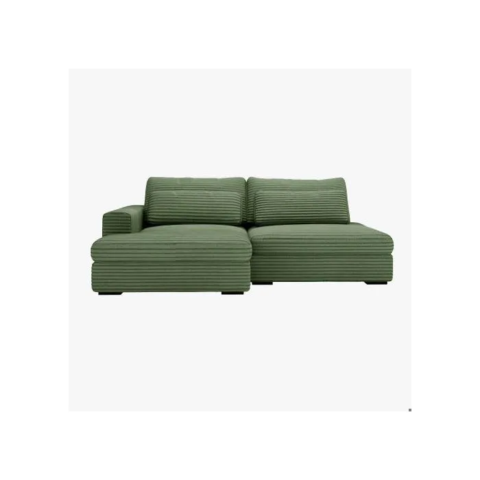 Ayda - Canapé D'angle Convertible Avec Coffre En Velours Gros Côtelé Vert - Angle Gauche