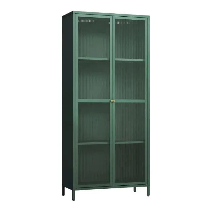Armoire vitrée Säkylä acier verre 180 x 80 x 35 cm vert sapin en.casa