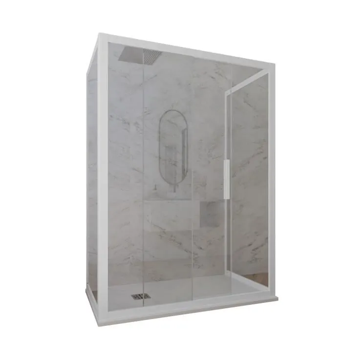 Cabine parois de douche 3 côtés coulissantes 80x110x80 cm H 200 en PVC Blanc Verre Transparent mod. Glax 3 lati