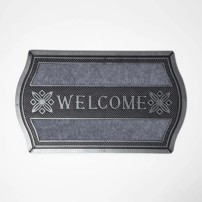 Paillasson caoutchouc bord arrondi welcome argent 75 x 45 cm - HOMESCAPES
