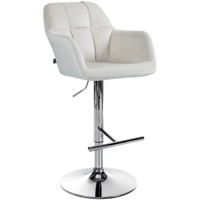 Tabouret De Bar Chaise Haute X1 Fonction Rotation 360° En Velours Crème Avec Coutures 10_0005264