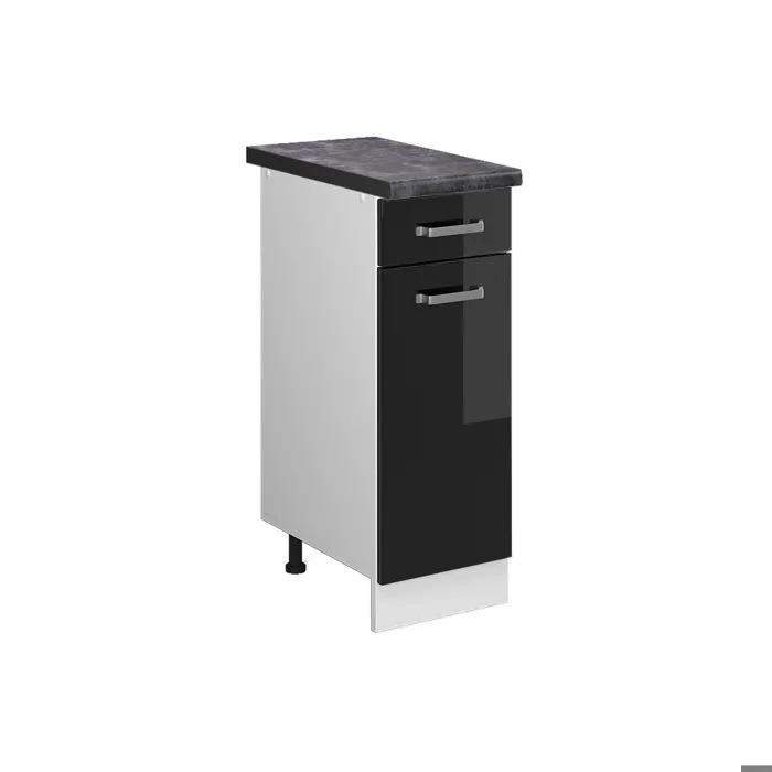 Vicco Meuble cuisine Noir Haute brillance/Blanc 30cm plan de travail Anthracite