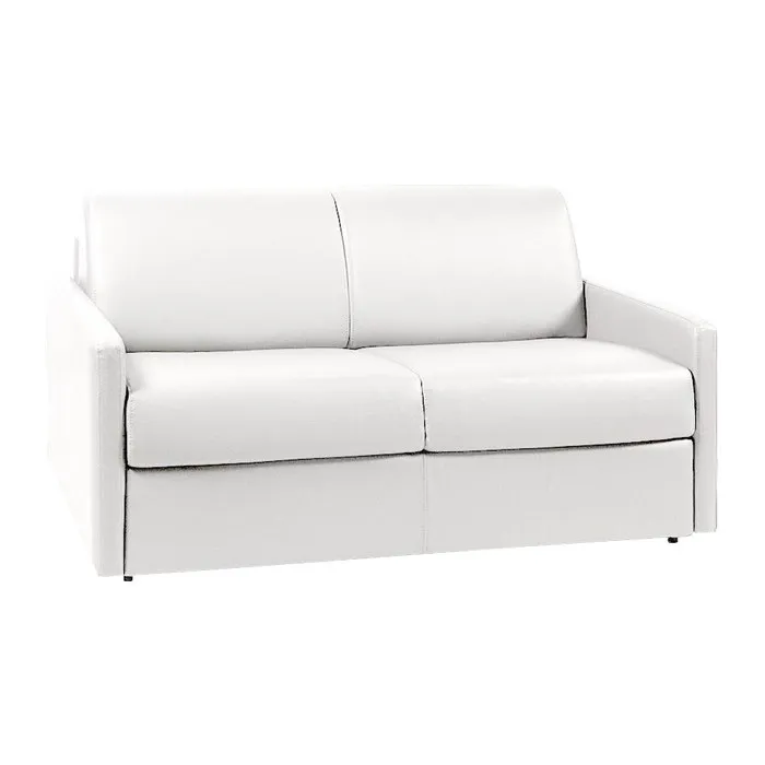 Canapé 2 places convertible express en simili blanc avec assise mémoire de forme - Couchage 120 cm - Matelas 14 cm CALIFE