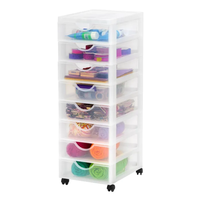 Iris Ohyama, Tour de rangement à Roulettes en Plastique, 8 Petits Tiroirs, Blanc, DDDC-380