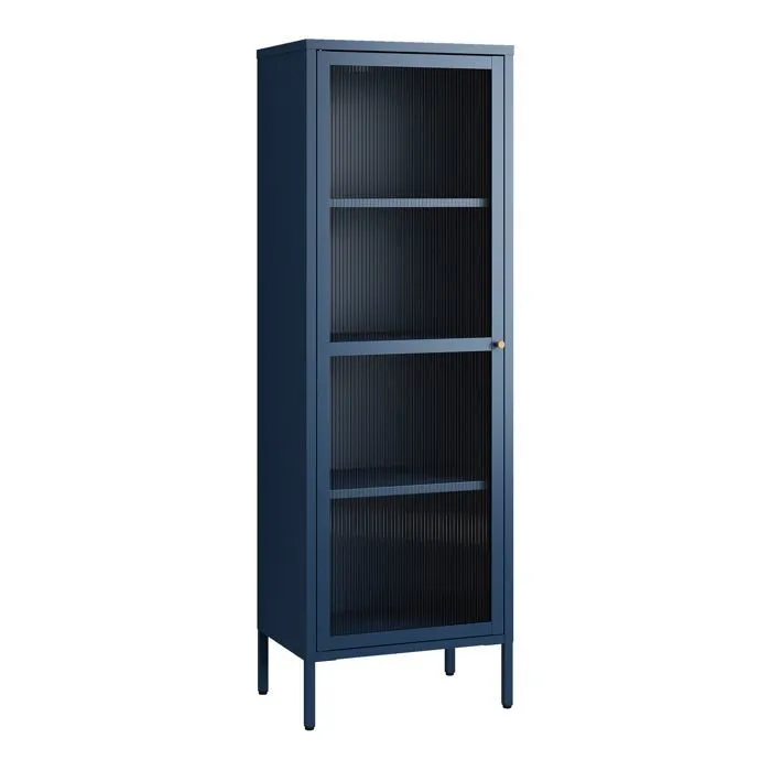 Armoire vitrée Säkylä acier verre 150 x 50 x 35 cm bleu marine en.casa