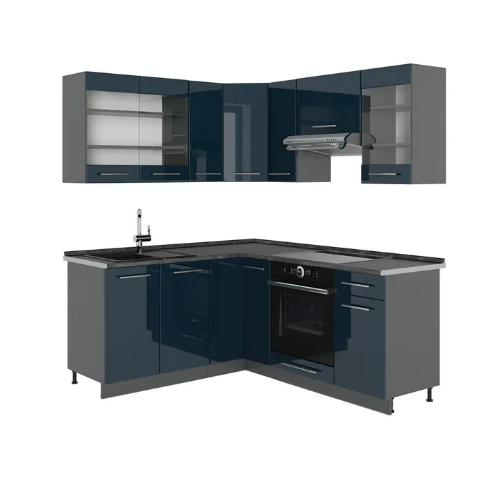 Vicco Cuisine dangle Bleu foncé brillant/Anthracite 190 x 160 cm, PT Anthracite