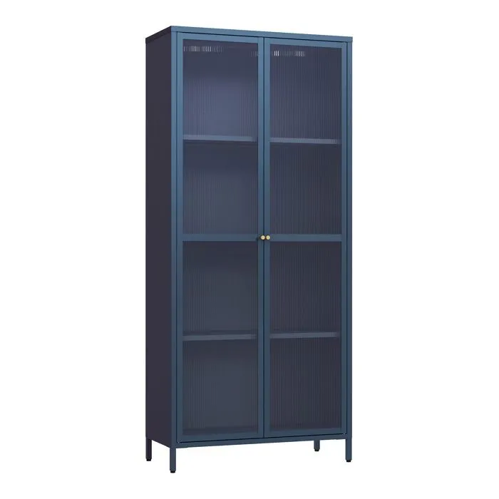 Armoire vitrée Säkylä acier verre 180 x 80 x 35 cm bleu marine en.casa