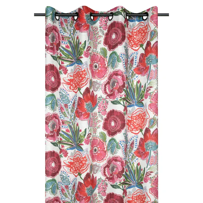 Rideau tamisant en polylin à motif floral (140x260 cm - Rose)