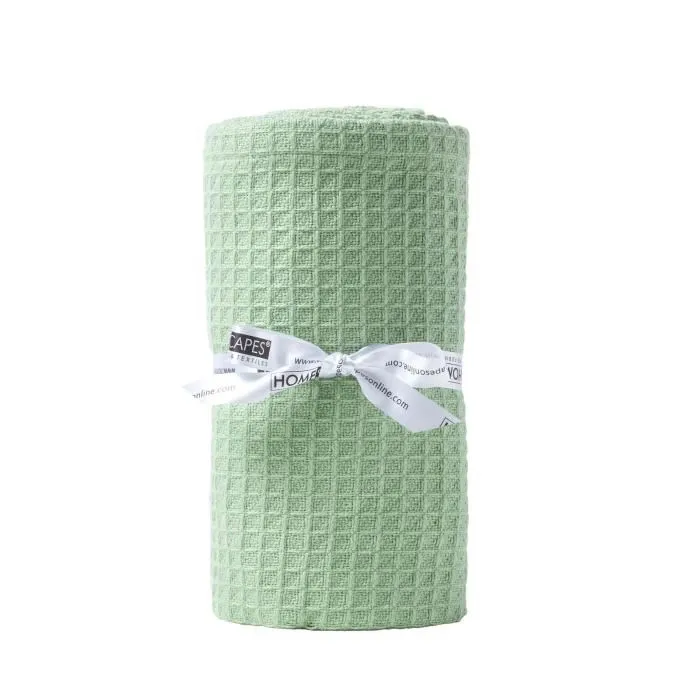 Couverture En Coton Bio Gaufré - 90x110cm - Vert Sauge - Homescapes