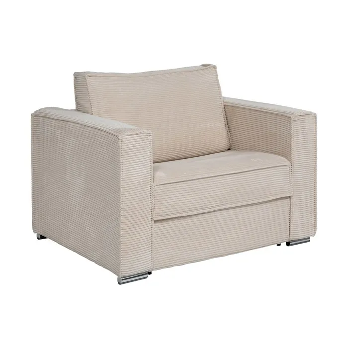 Fauteuil convertible express en velours côtelé beige - Couchage 70 cm - Matelas 14 cm - LORETO