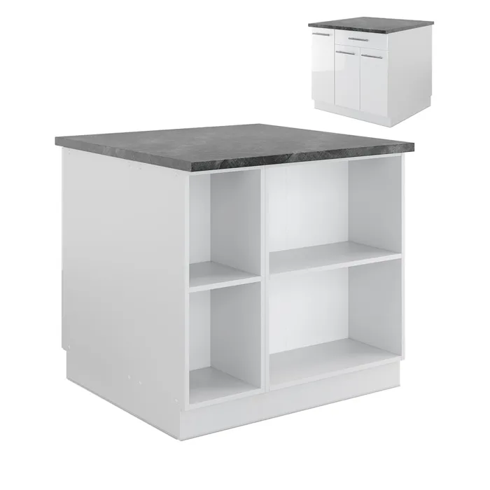 Vicco Îlot de cuisine blanc brillant/blanc 90cm avec tiroir, sans PT