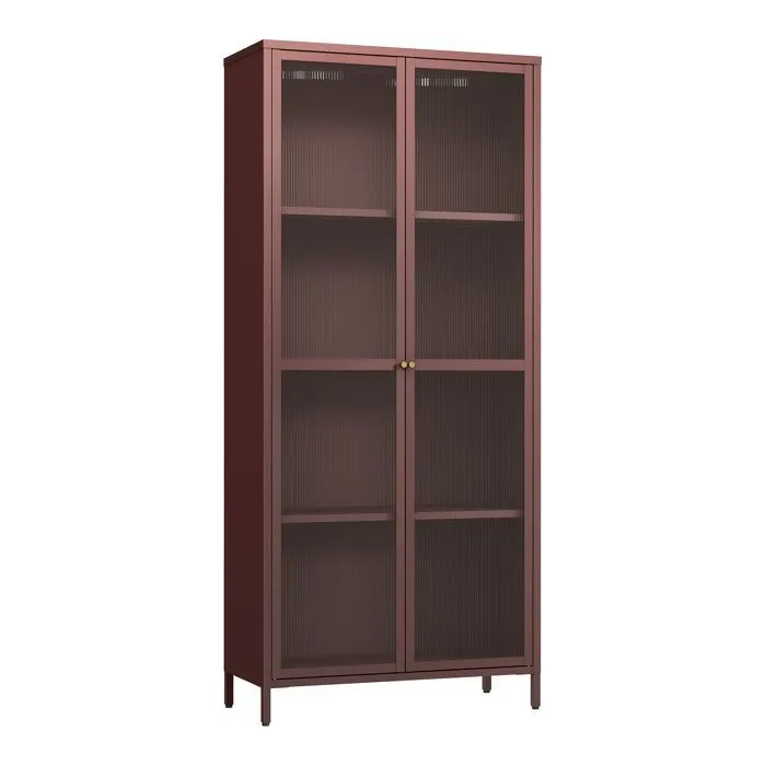 Armoire vitrée Säkylä acier verre 180 x 80 x 35 cm rouge bordeaux en.casa