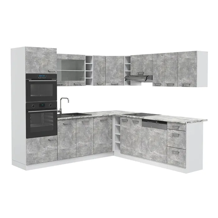 Vicco Cuisine en angle Béton/Blanc 247 x 237 cm, PT Marbre