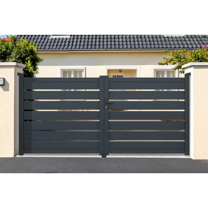 Portail Battant 4m Vogel H.140cm Gris + 2 Poteaux En Aluminium Gris Elda