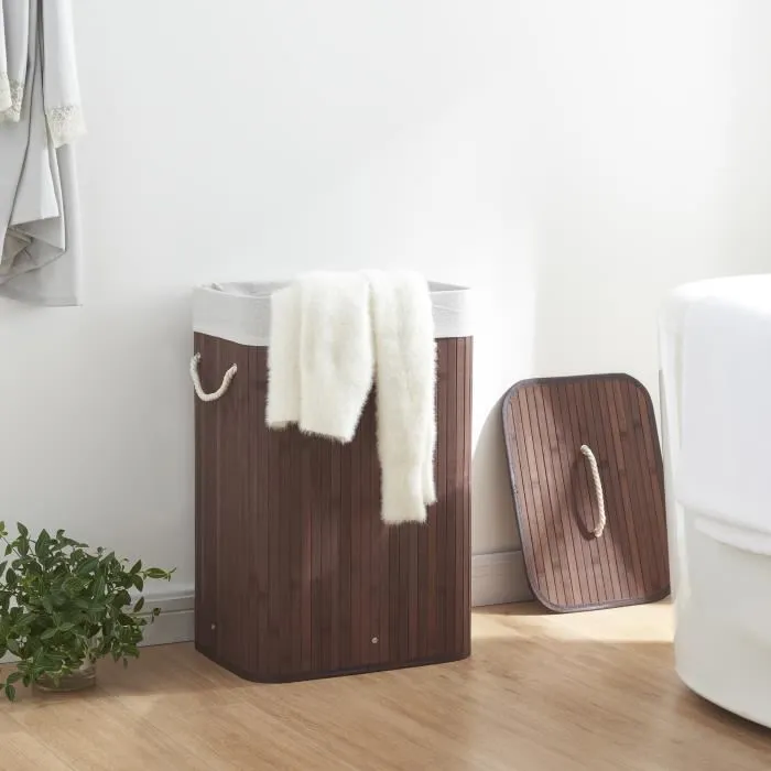 Panier à linge 72 litres Salla en bambou 60 x 40 x 30 cm marron gris clair en.casa