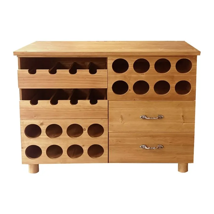 Meuble range bouteilles en bois de sapin et MDF - L.90 x P. 32 x H. 69 cm - Naturel - RIOJA
