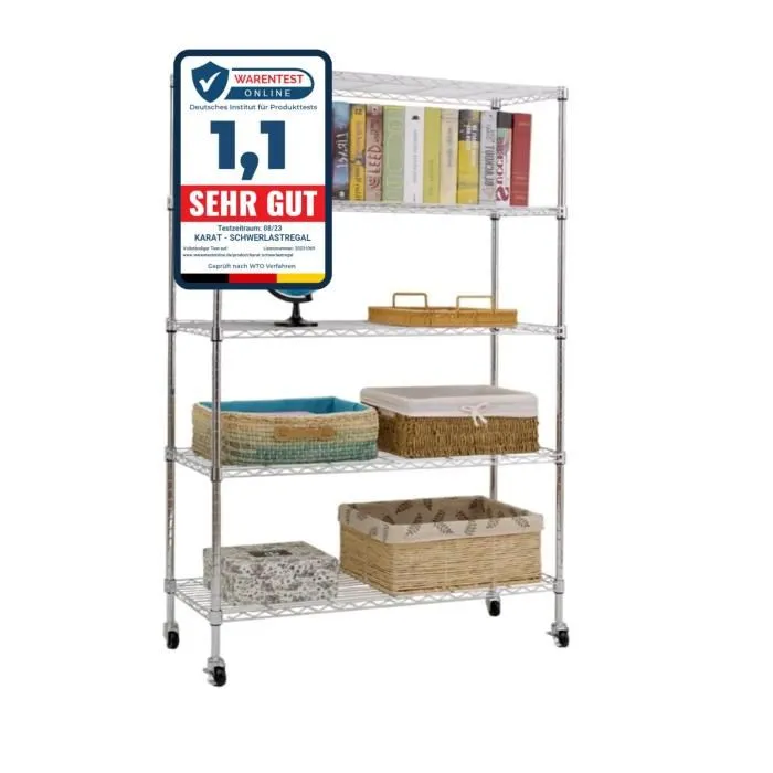 Étagère en métal avec roulettes Maya 5 Étagères 89 x 34 x 150 cm Chromé Charge Max 120 kg - Floordirekt
