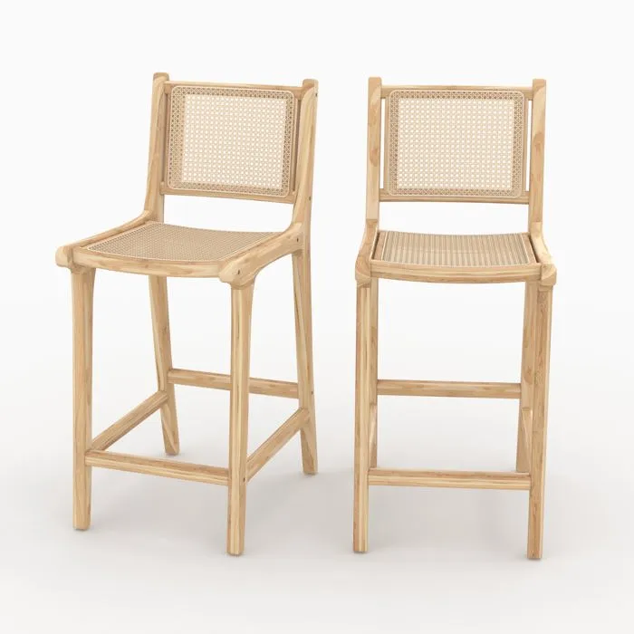 Lot de 2 chaises pour îlot central en teck et cannage rotin 66,5 cm - Kyla