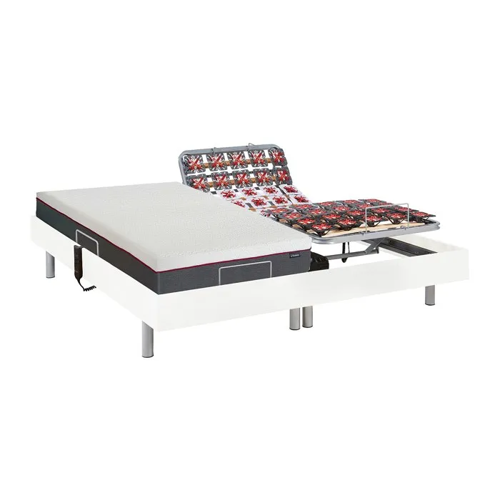 Lit électrique de relaxation tout plots + matelas mémoire de forme - 2 x 90 x 200 cm - Blanc - ATRIDE de YSMÉE