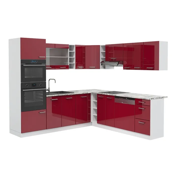 Vicco Cuisine en angle Rouge brillant/Blanc 247 x 237 cm, PT Marbre