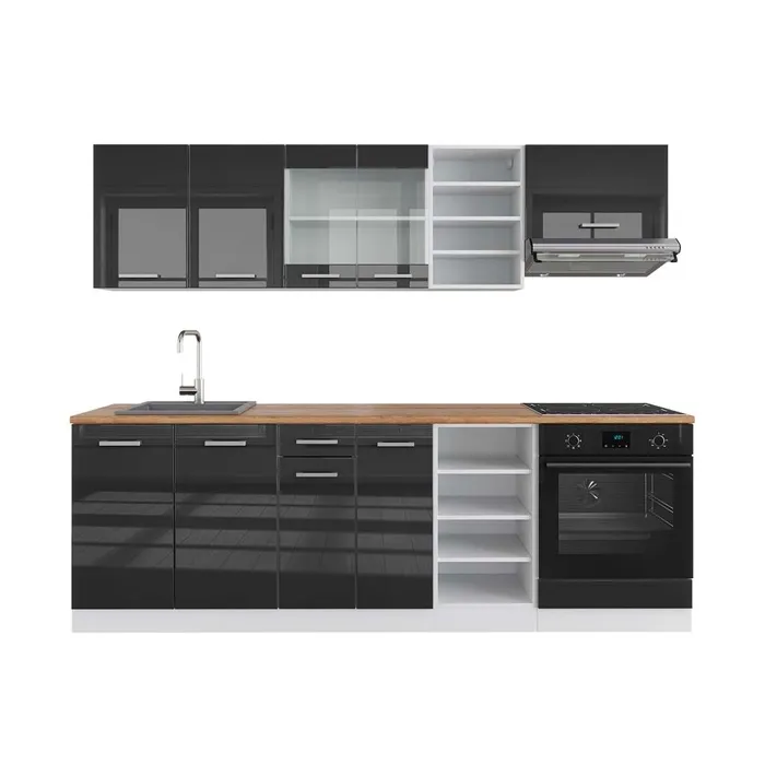 Vicco Cuisine Anthracite brillant/blanc 240cm, PT Chêne