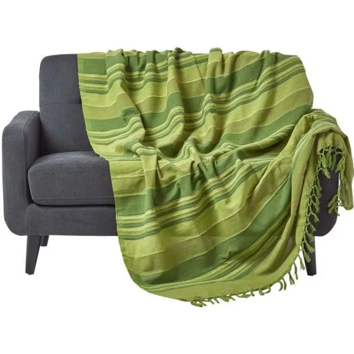 Plaid Morocco Vert 225x255cm Coton Rayé Homescapes