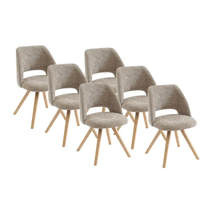 Lot de 6 chaises en tissu et bois d'hévéa - Taupe - VESIANI