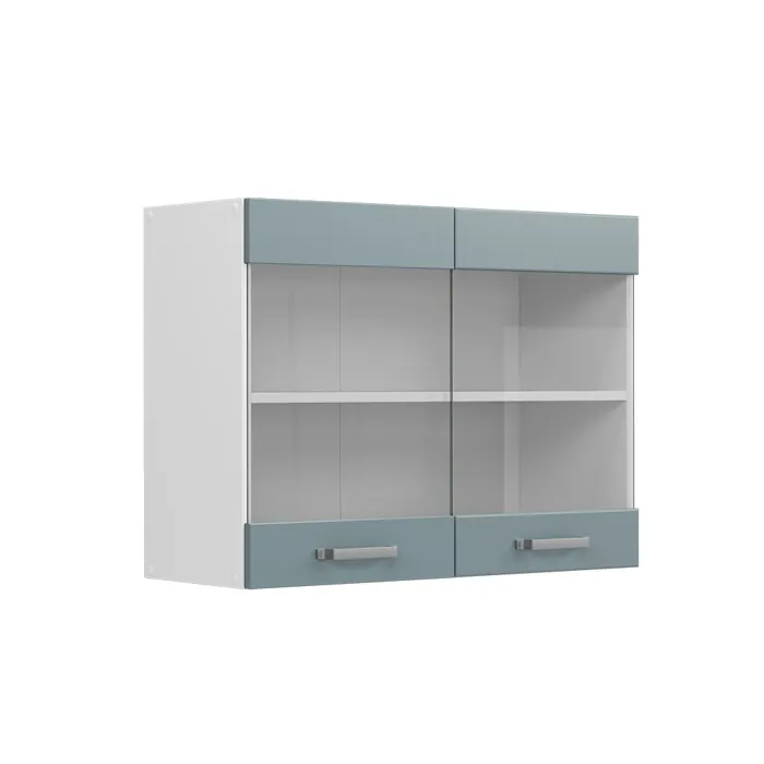 Vicco Meuble de cuisine haut vitré Bleu-gris 80cm
