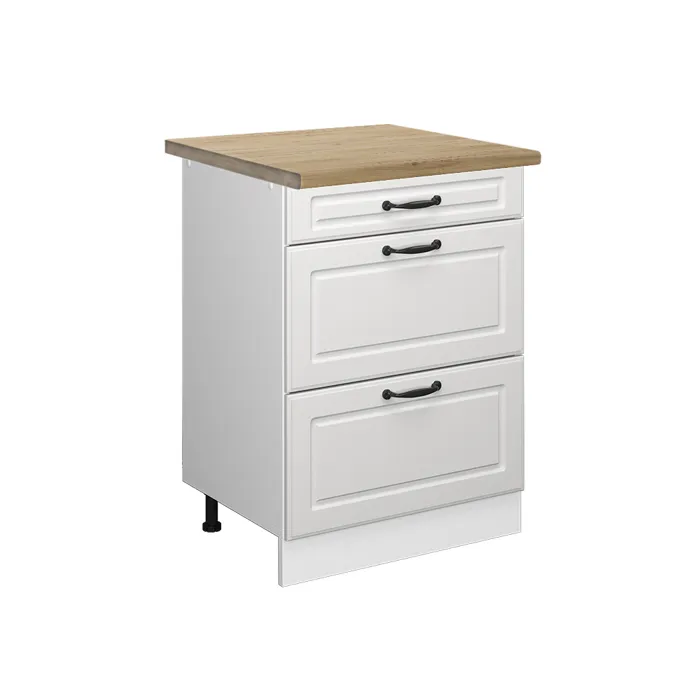 Vicco Meuble cuisine Blanc campagne/Blanc 60cm avec tiroirs plan de travail Chêne doré