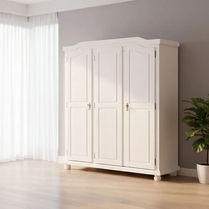 Armoire 3 Portes Calosso, Porte-manteau 150x56 cm Blanc