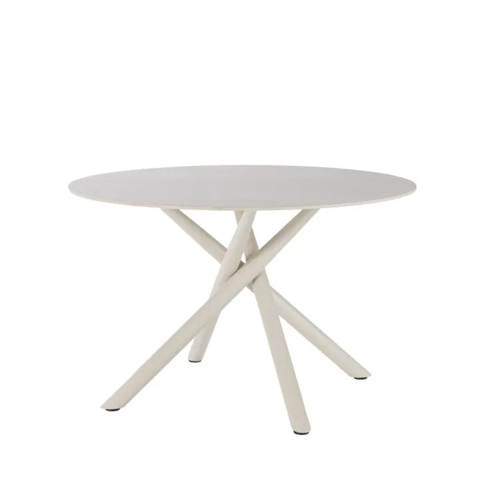 Mattheo - Table à manger 4 personnes ronde effet travertin et métal diam.120cm - Beige