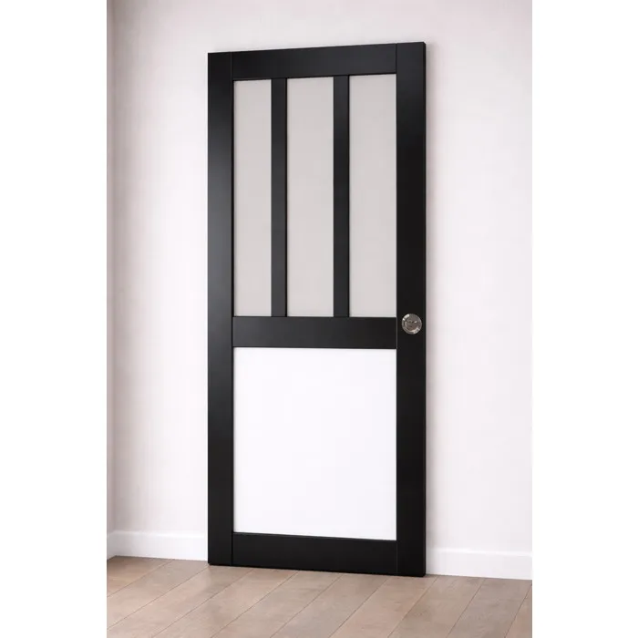 Porte Coulissante Atelier Noir, Panneau Blanc Vitrée H204 X L73 Cm, Serrure Condamnation Gd Menuiseries