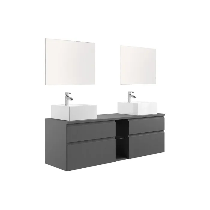 Meuble de salle de bain suspendu avec double vasque et miroirs - Gris - 150 cm - MAGDALENA II